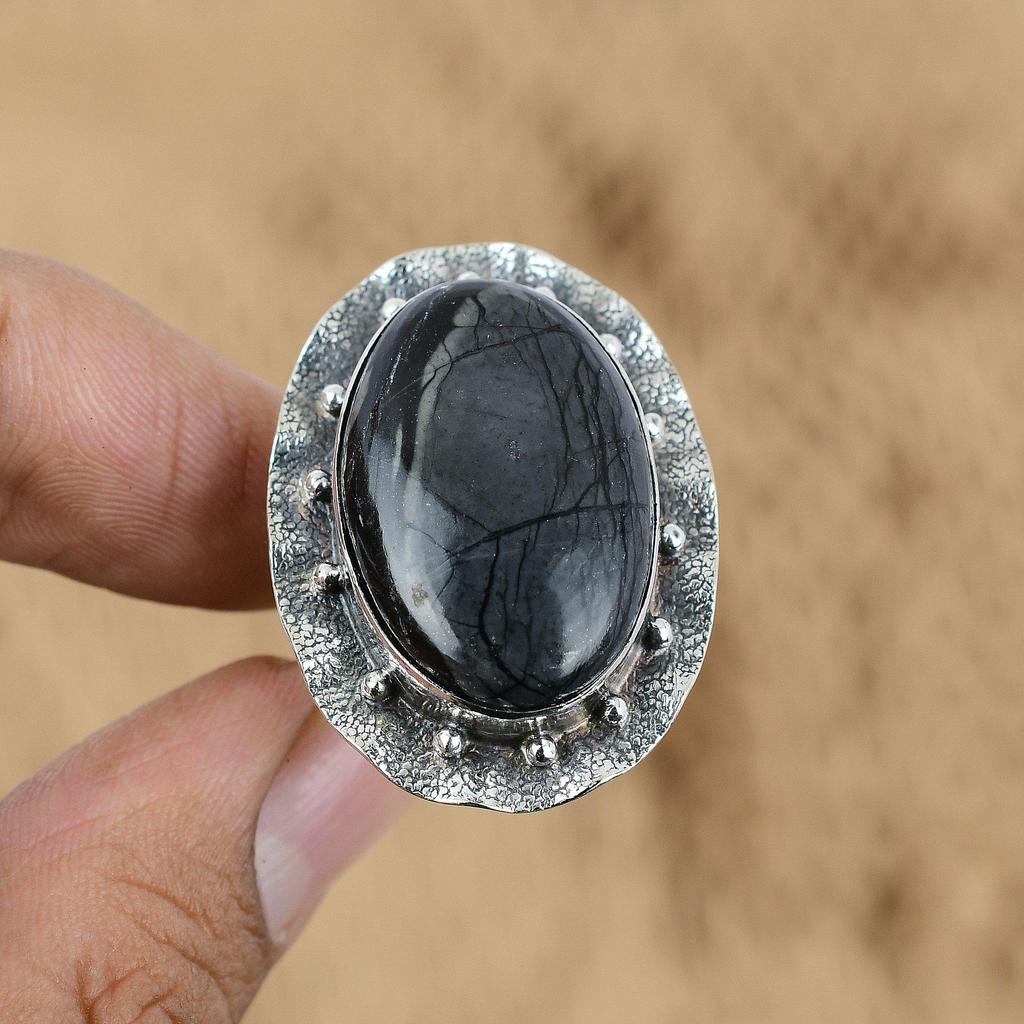 Mothers day Deal Picasso Jasper Stone Sterling Silver Engagement Ring US 9.25