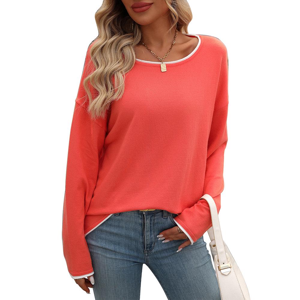 

2024 Women s Color Block Round Neck Long Sleeve Sweater – European/American Style Extra Large