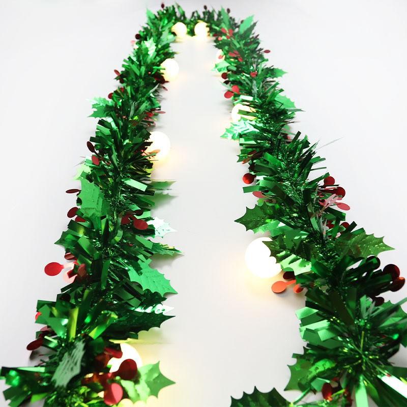 2/50M Christmas DIY Garlands Decor Xmas Tree Green Ribbon with Red Berry Colorful Ornaments Wedding New Year Home Party Decor