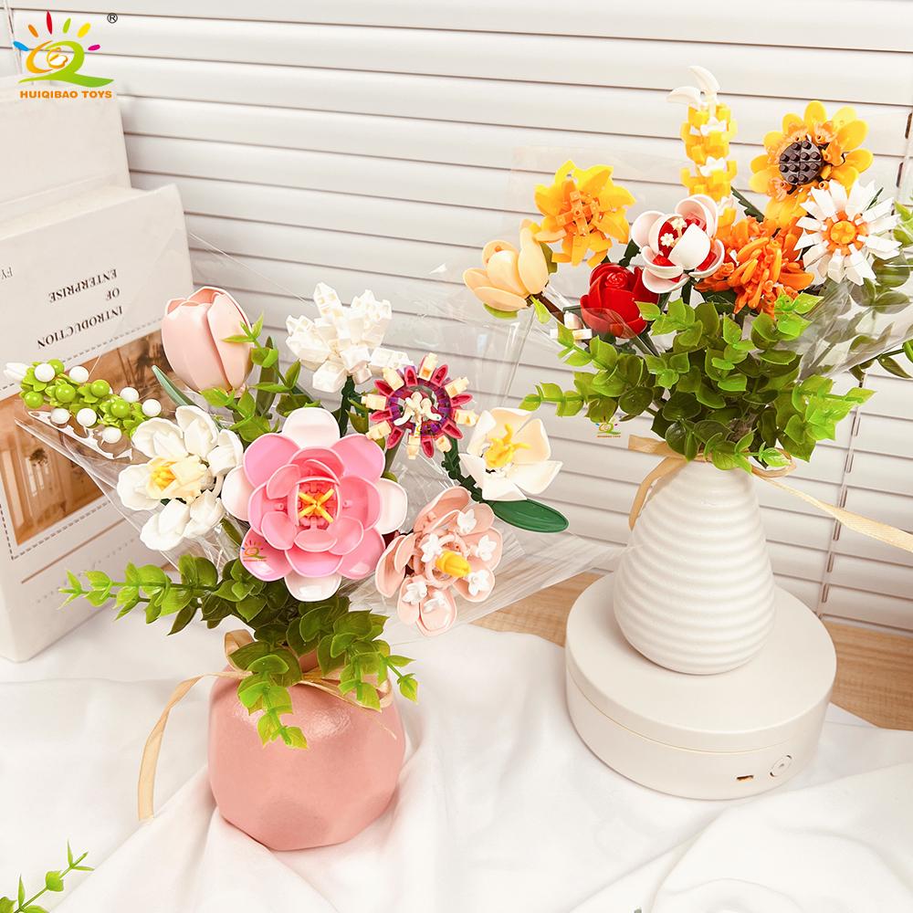 MOC květinová kytice model mikro stavební blok DIY růže věčná domácí stůl rostlina dekorace cihla dívka dárek dětská hračka
