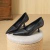 106-2 Pointed Head Shallow Mouth Single Shoes 2025 New Spring Soft Leather Thin Heel Black Professional Work Women's Shoes