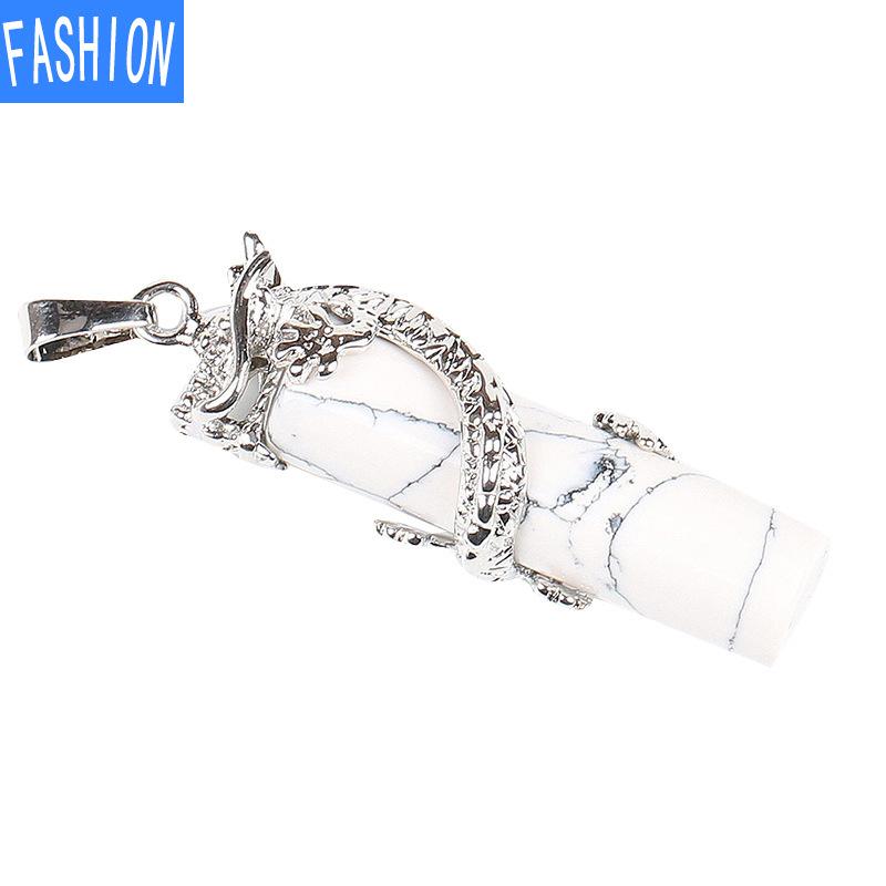 Klassisk naturstein halskjede anheng Tribal Totem Dragon svingete Crystal Column for menn og kvinner