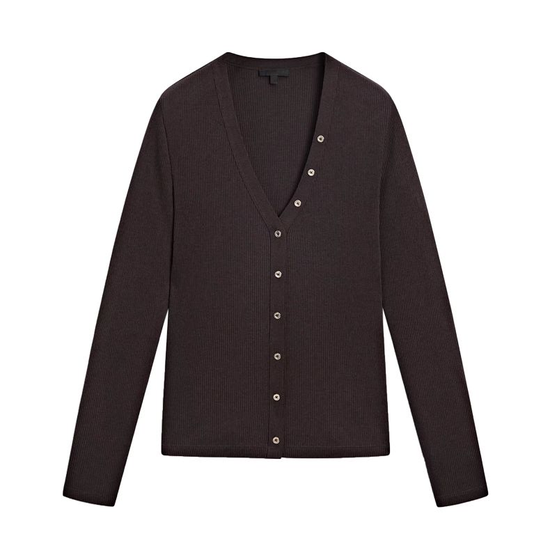 MD Spring New Arrival Minimalist Slim Gold Button Long Sleeves Rib Knitting Long Sleeves Tops 6848578