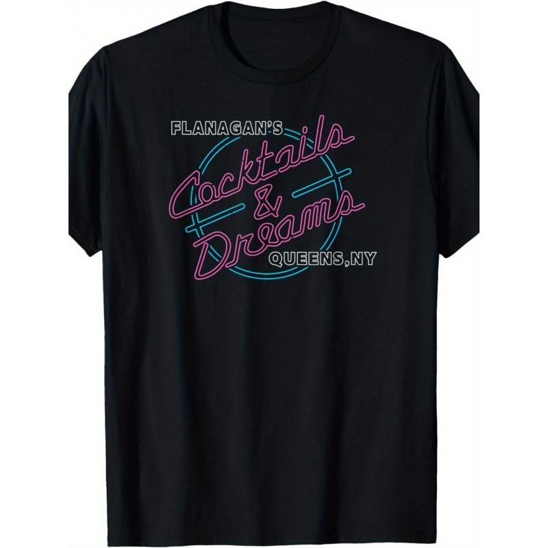 Men'S & Women'S 80s Cocktail Movie T-Shirt - Retro Neon 'Cocktail & Dreams' Vintage Print with 'Flanagan'S Irish Noodle Soup' & '80s Queens NY' Text