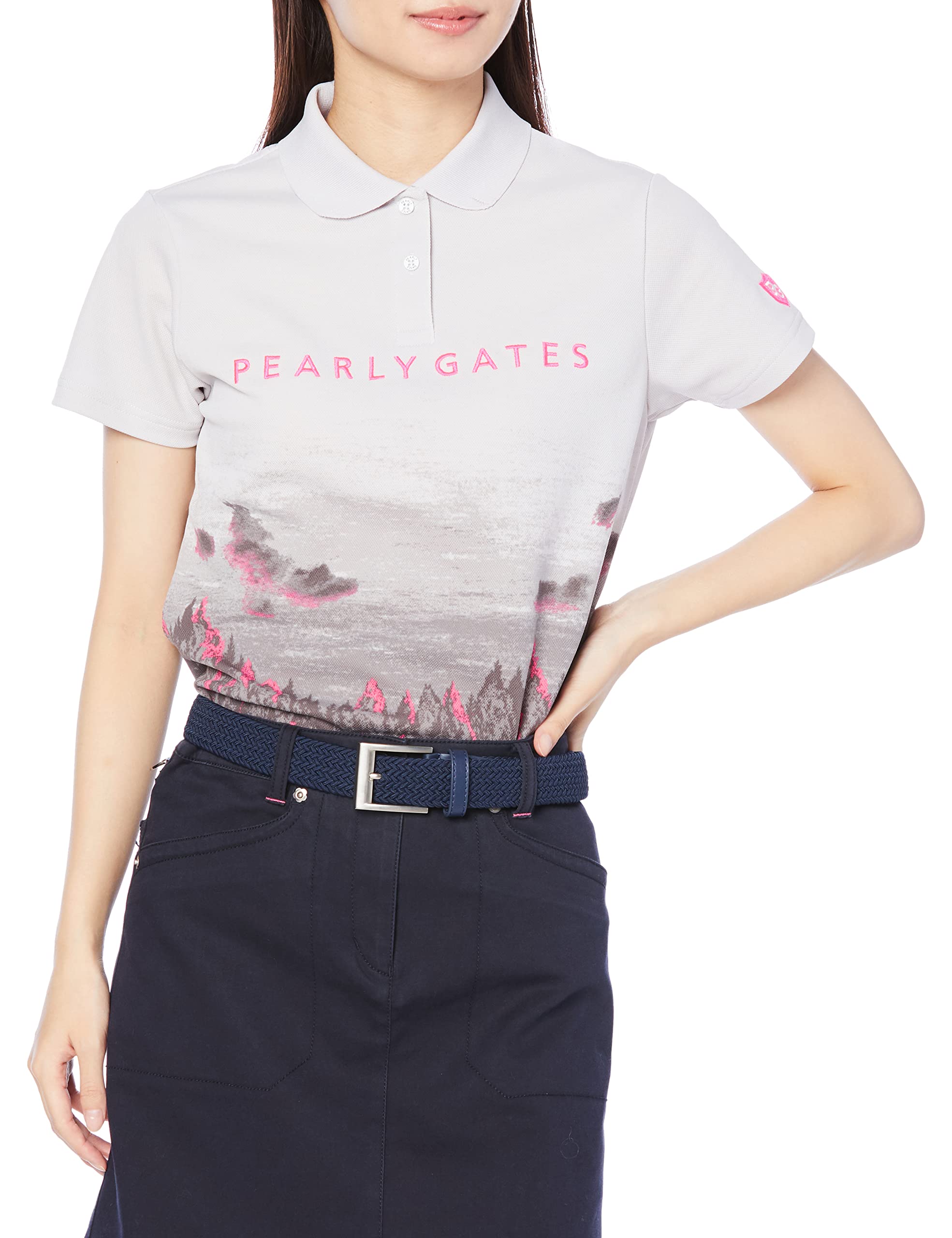 

Женская футболка поло с коротким рукавом PEARLY GATES с 3-слойной вставкой, Flex Fusion, принт гольф-поля, стрейч / 055-2260910 090_Розовый 0 [S]