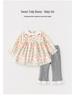 Girls' Floral Print Cotton Two-Piece Set - Long Sleeve Top & Pants for Spring/Autumn