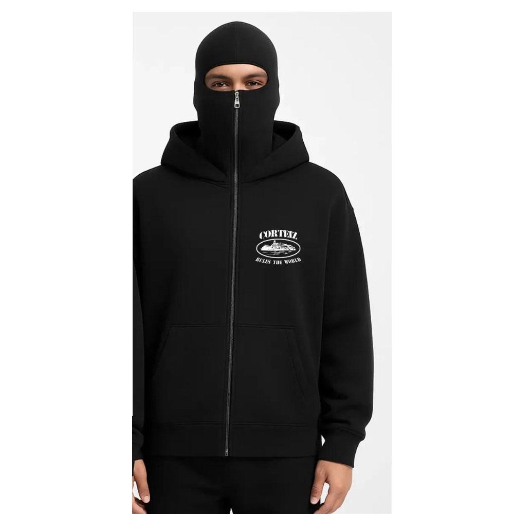 

New Fashion Double-Cap Masked Zip-Up Hoodie Men s Demon Letter Print Sporty Hoodie for Trendy Men in Spring and Autumn XXXL