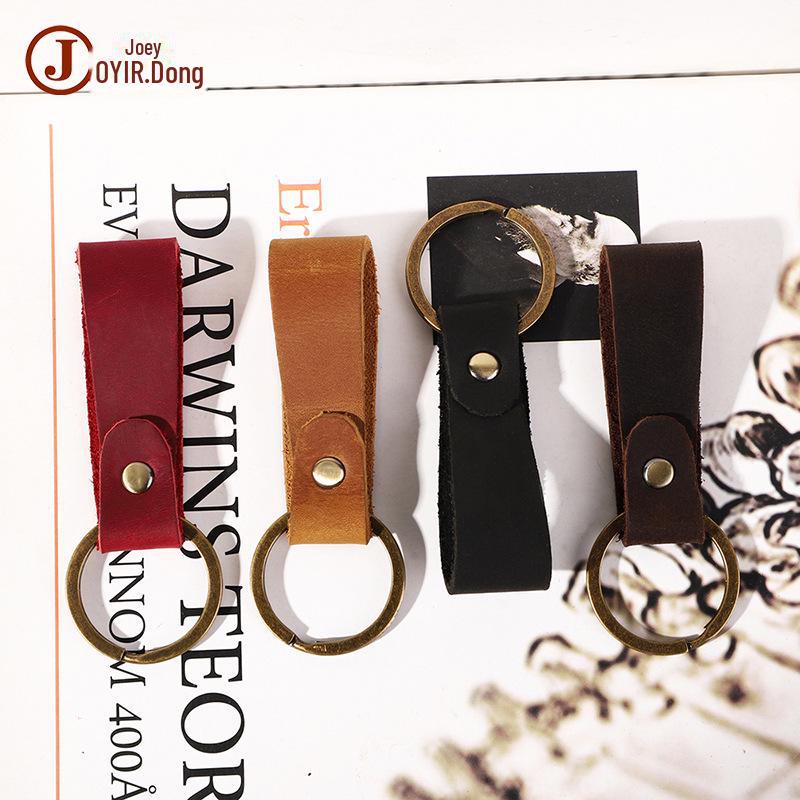 Retro Handmade Cowhide Leather Keychain Pendant - Unique Gift Accessory for Home & Car