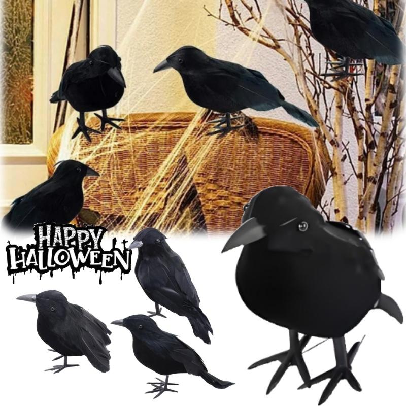 Spooky Halloween Black Crow Feather Decor Set Scary Ravens for Outdoor Garden Party Decoration Creepy Bird Themed Ornaments