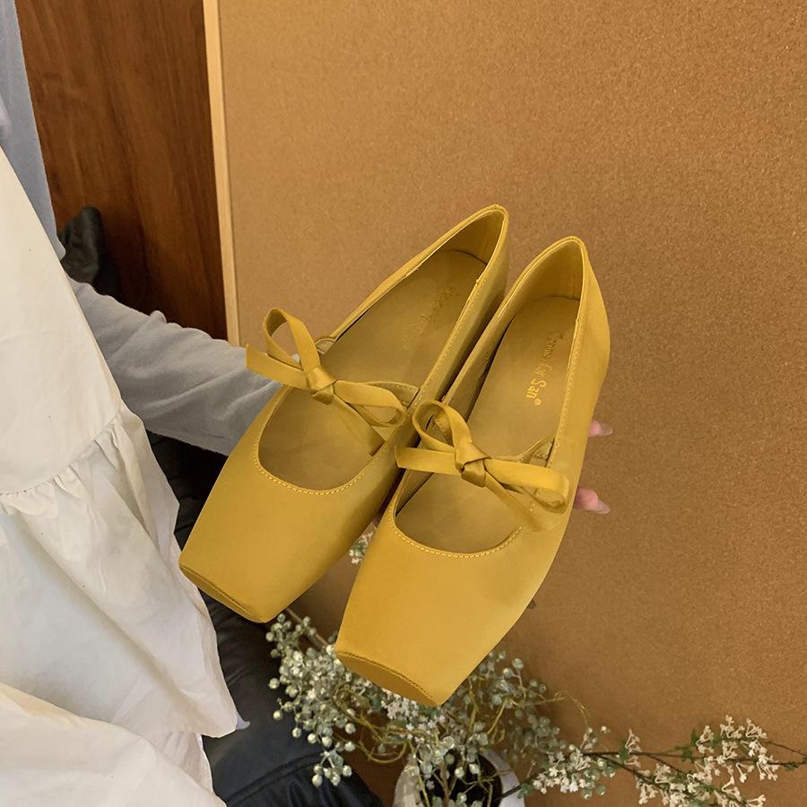 

Inner height increase French square head silver Mary Jane single shoes women s shoes 2025 new spring and summer bow ballet shoes 39