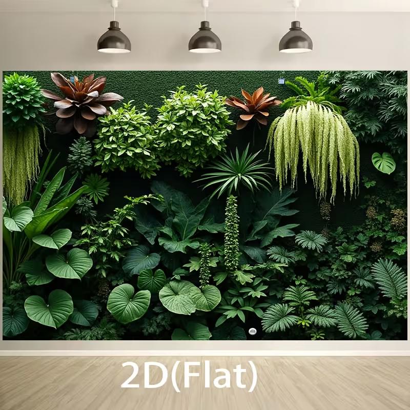 2D Urban Jungle Greenery Wall with Bulb Lights Backdrop Photo Background