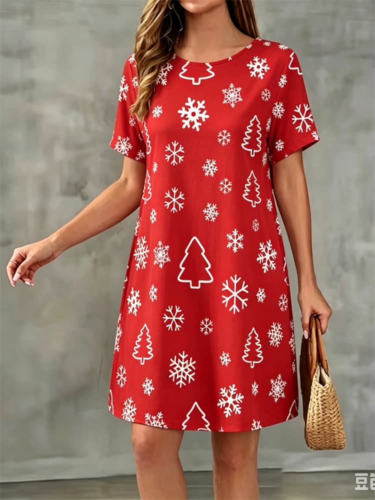 Fashion 3D Print Summer Dress Loose Casual Short Sleeve O-Neck Mini Dress