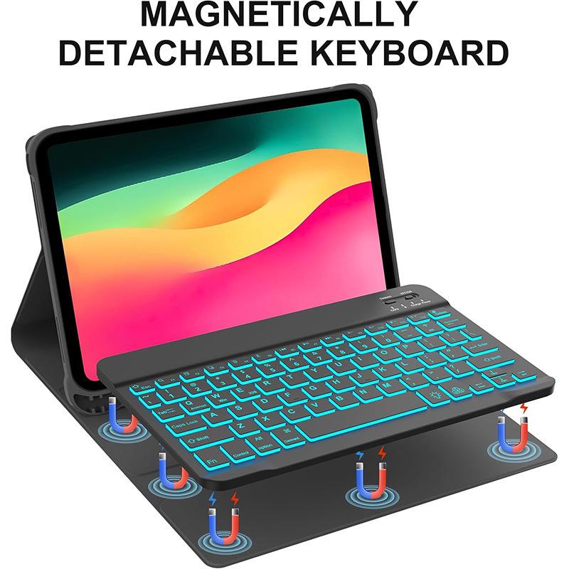 iPad 10th/11th Gen 10.9-inch Case with Colorful Backlit Bluetooth Keyboard & Pen Holder