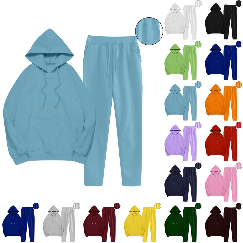 Women's Fashionable Loose Pocket Long Sleeved Sweatshirt Long Pants Two-Piece Set