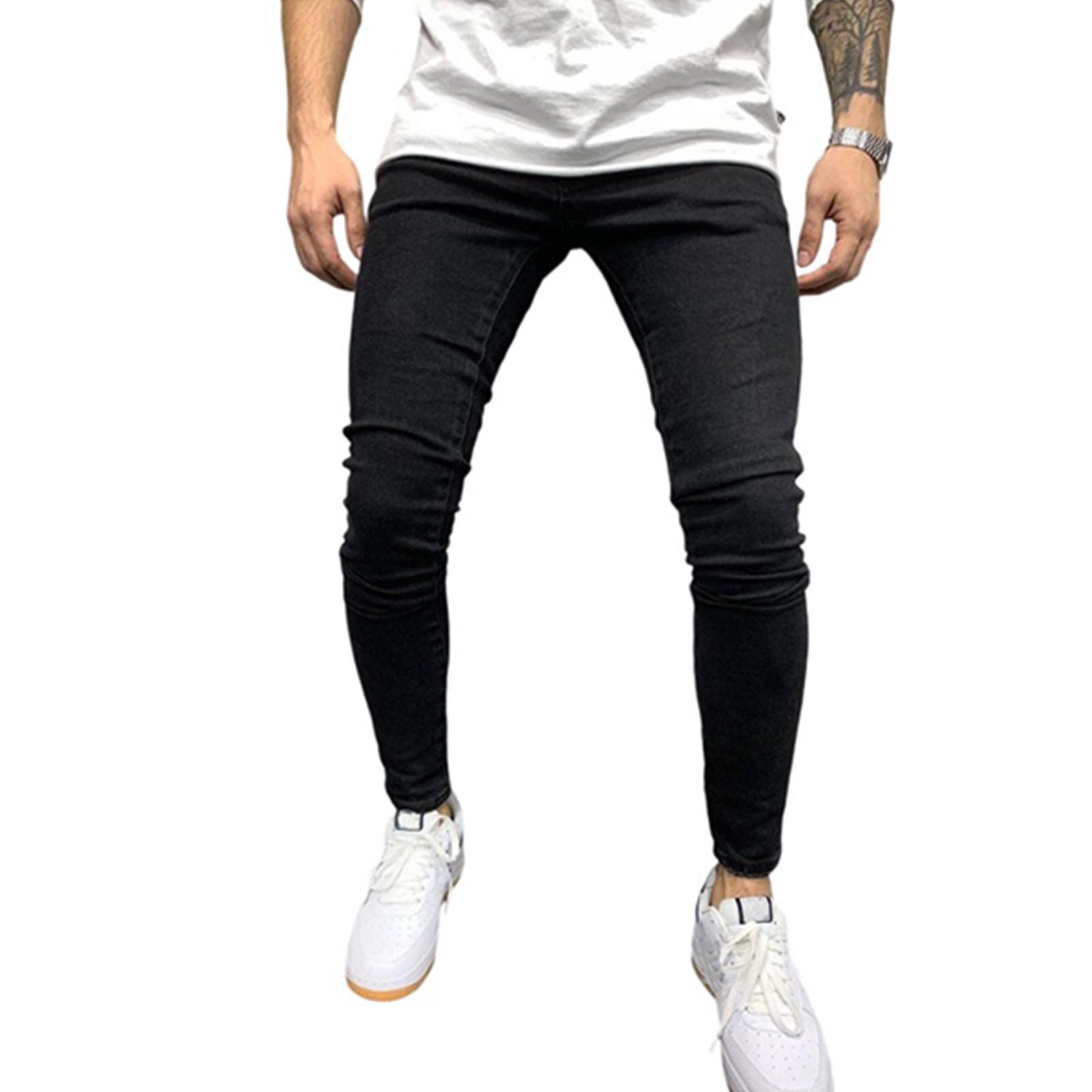 

Мужские повседневные маленькие прямые джинсы, модные широкие брюки, однотонные джинсы M чёрный