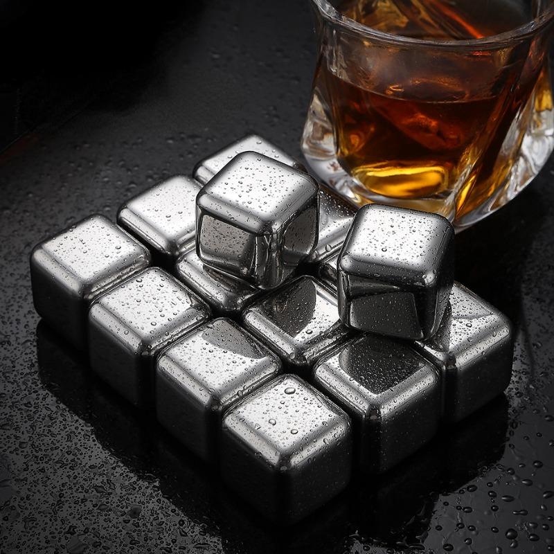 12pcs Stainless Steel Ice Cubes Beer Wine Cooler Reusable Chilling Stones Vodka Whiskey Holders Keep Drinks Cold Party Bar Tools