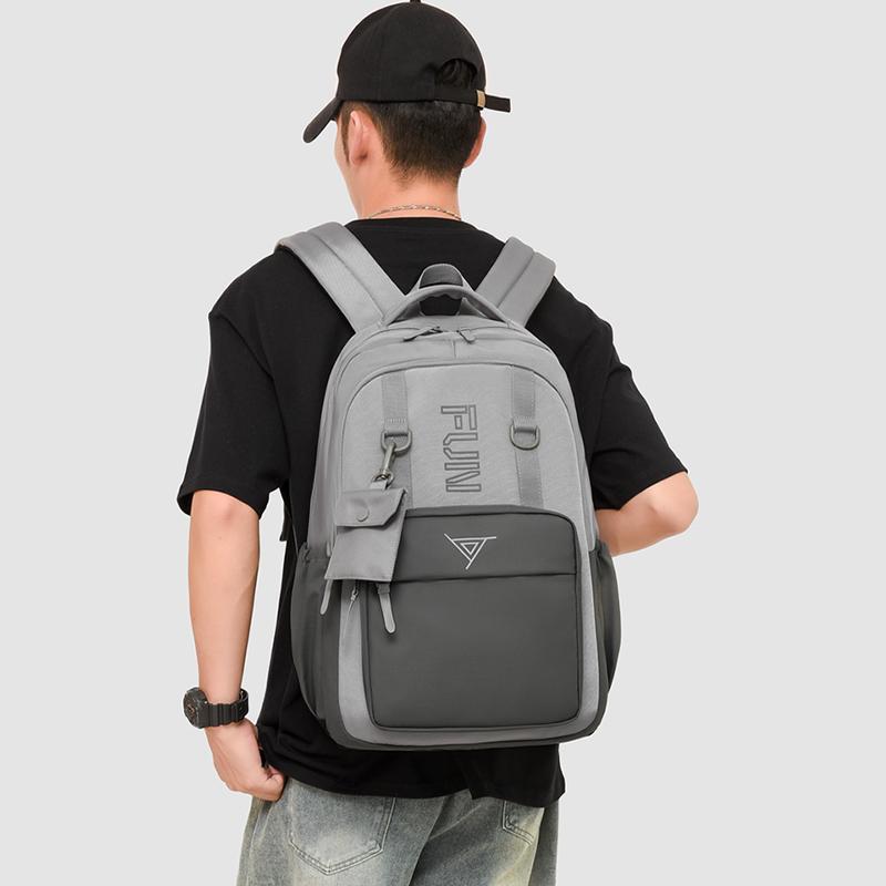 College Style Backpack Men's Large Capacity Backpack Junior Senior High School Student Contrast Color Campus Schoolbag