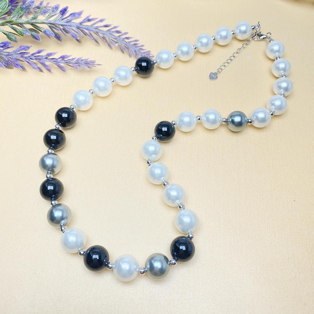 S925 Sterling Silver Black Agate & Pearl Choker Necklace for Women - Niche Luxury Design