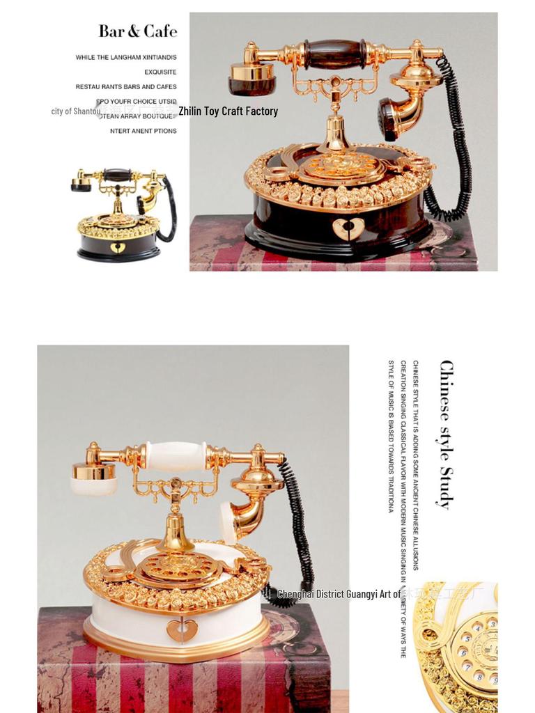 Yi Zhi Lin Retro European Rotary Dial Telephone Music Box - Vintage Home Decoration Display