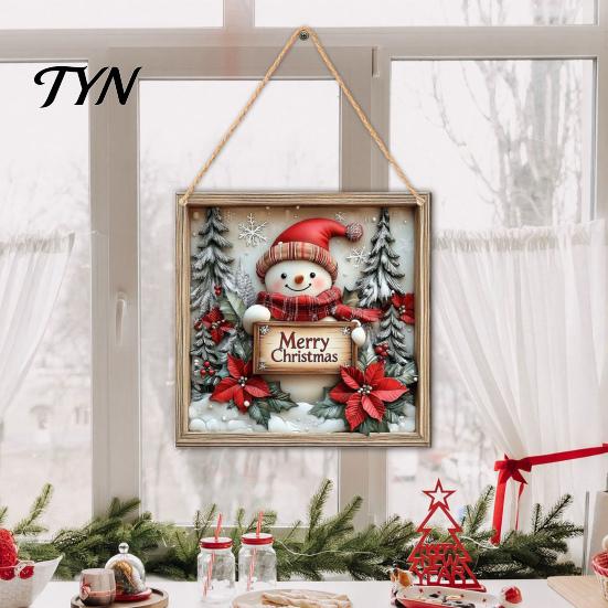 Xmas Door Hanger Christmas Wooden Hanging Sign, Gnome Snowman Angel Candle 2D Wood Plaque, Indoor Holiday Party Decor Vintage Wall for Home