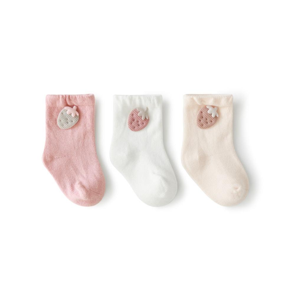 3Pairs Rabbit Toddle Short Tube Socks Strawberry Newborn Cartoon Socks Baby Cotton Socks  Autumn