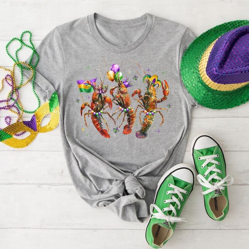 

Mardi Gras Crawfish TShirt Dancing Louisiana Lobsters Graphic T Shirts Women Clothing Vintage Clothes Y2k High Quality Cotton S