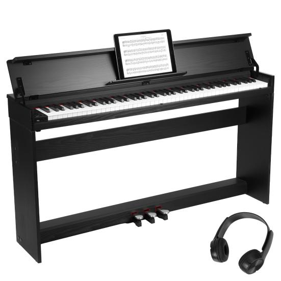 Piano Digitale Compatibile Bluetooth 88 Tasti con Triplo Pedale e MIDI USB, Tasti Sensibili al Tocco, 88 Tasti Pesati Jack Cuffie, Schermo LED,