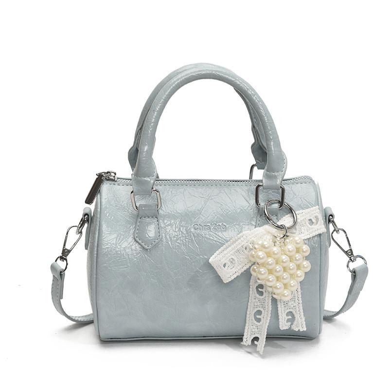 

Small Urban Handbag With Lace Bow And Artificial Love Heart Pearl Pendant For Casual Outings синий
