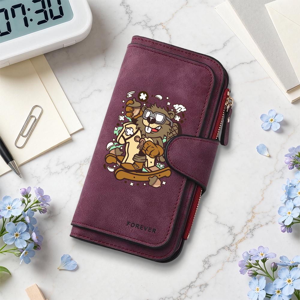 Cute Beaver Printed Long Wallet Fashion Portable Multi Slot Card Holder Coin Purse