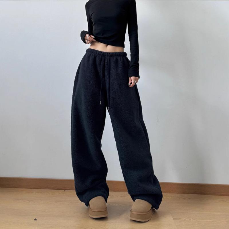 Fleece fleece wide-leg pants women's new winter thickened lazy wind loose casual pants slim straight pants