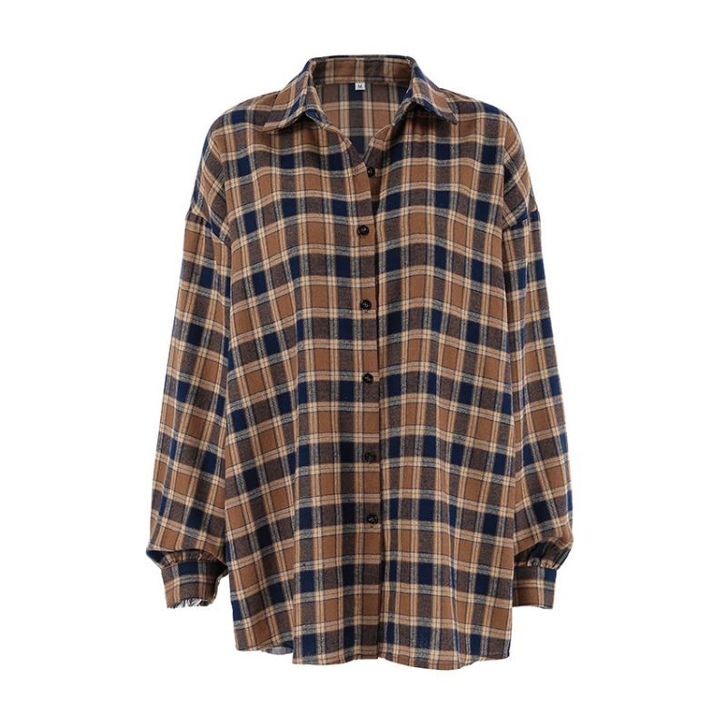 Women S Vintage Plaid Long Sleeve Loose Cardigan Shirt Summer Casual