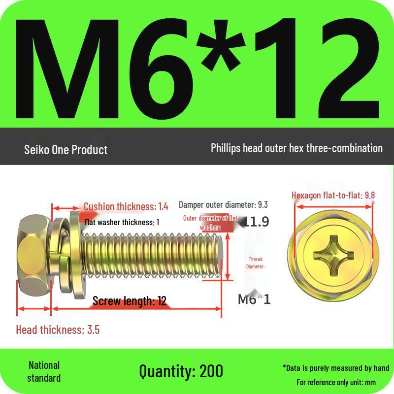 Hexagon Head Combination Screw Bolt Set with Washer and Spring Washer