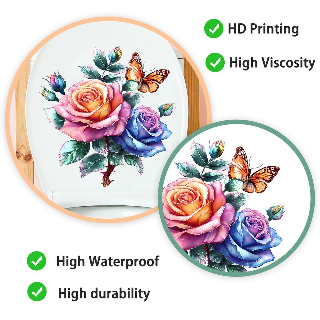 Floral Butterfly Toilet Sticker Self-Adhesive Removable for Bathroom Wall Decor
