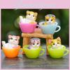 Cat Mini Teacup Pvc Figurines Desktop Decor Collectible Display Toys Kids Gift