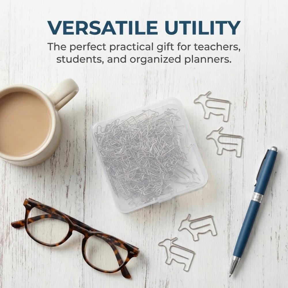 100PCS Cow Shaped Paper Clips with Storage Box Iron Wire Paper Clips Cute Paper Clips  Office Home