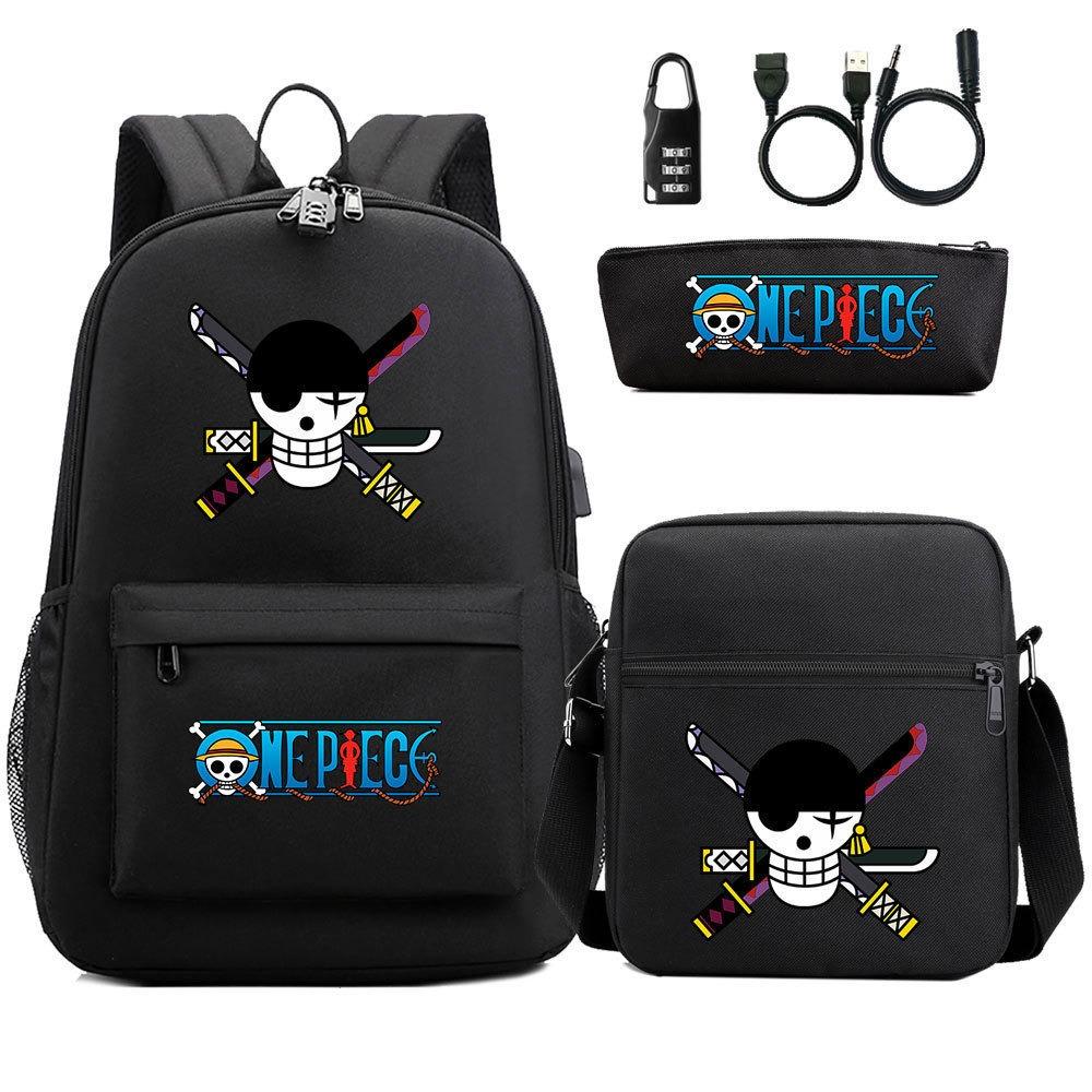 Riman Zaino con lucchetto USB ONE PIECE borsa a tracolla borsa da scuola per studenti astuccio set da tre pezzi uomo e donna