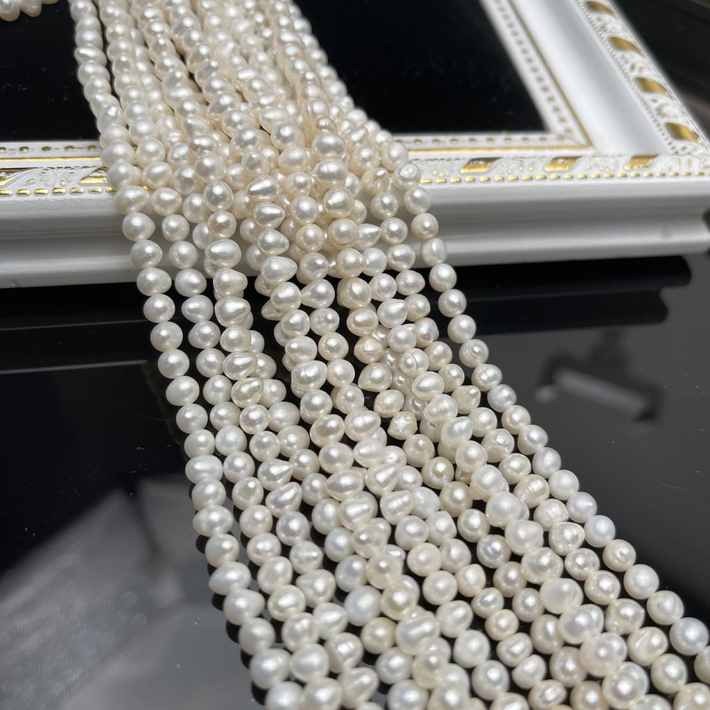 1String, White Natural Freshwater Pearls Beads,4-5mm, for DIY Necklaces Bracelets, Jewelry Making 36cm