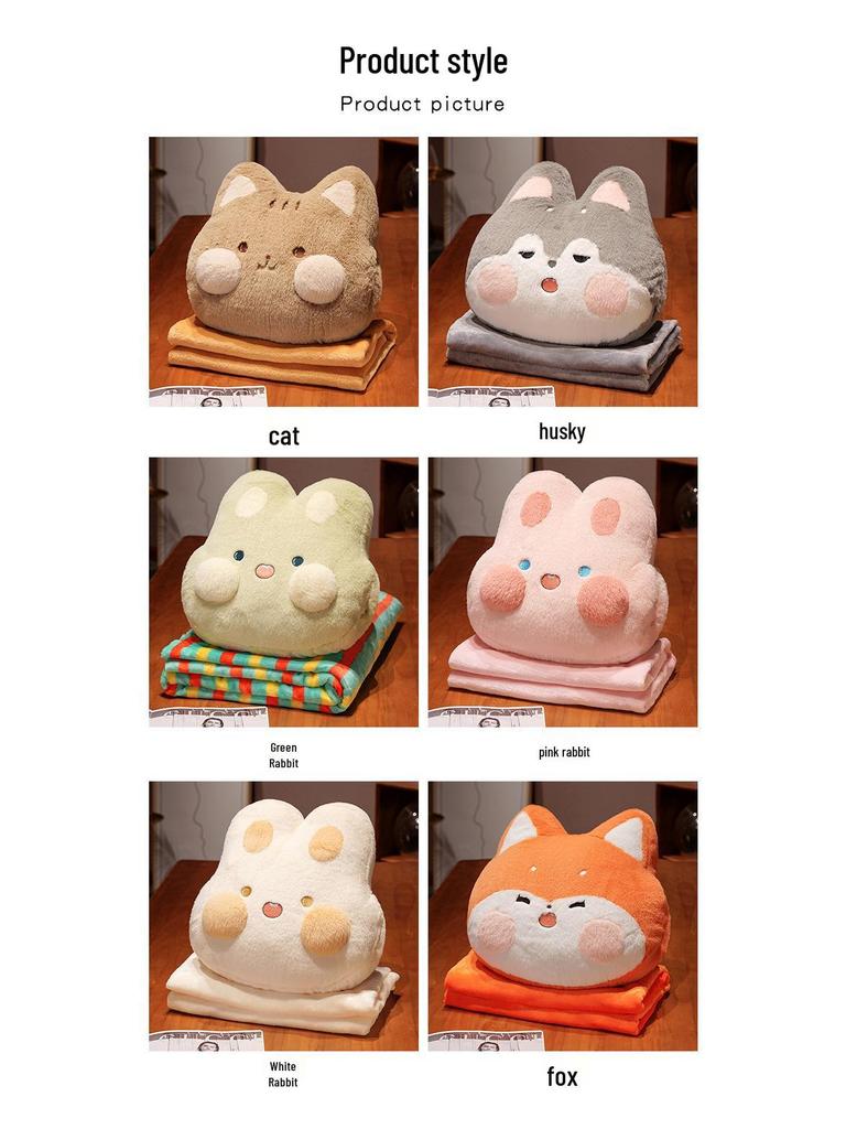 Adorable Rabbit 3-in-1 Air Conditioning Blanket, Throw Pillow, and Nap Pillow for Stomach Sleeping