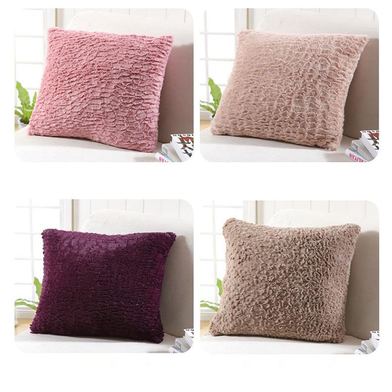 Solid Color Textured Plush Pillow Cover, Soft Faux Fur Sofa Cushion Case