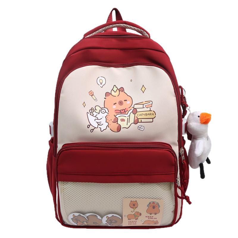 Capybara Cartoon Backpack For School Students With Breathable Nylon Material And Large Capacity
