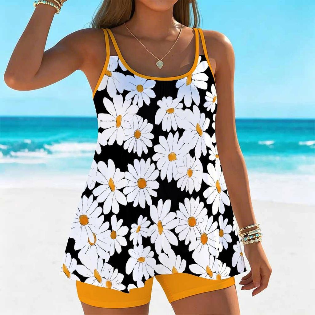 Women's Swimwear Tankini 2 Piece Swimsuit Vegetation  Pattern Print Vacation Bathing Suits