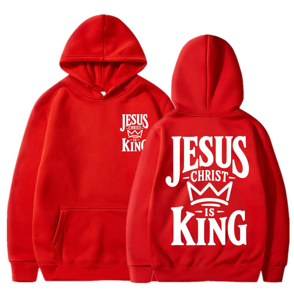 Jesus Christ Is King Graphic Hoodies Unisex Christian Faith Unisex Popular Long Sleeve Oversized Fleece Casual Tracksuit