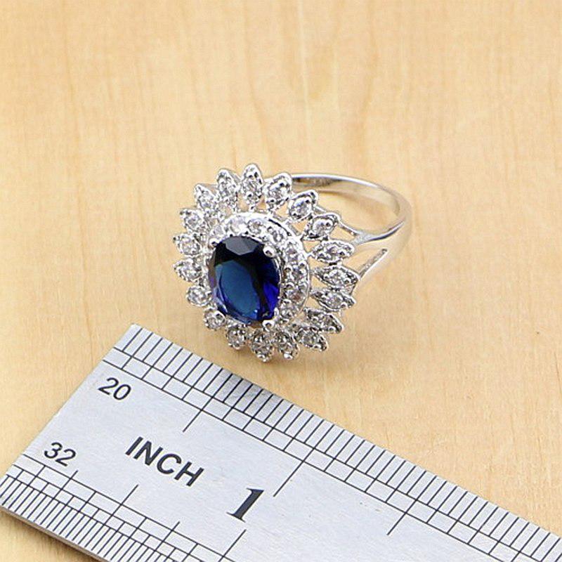 Natural Oval Blue CZ Silver Color Jewelry Sets For Women Party Earrings/Pendant/Rings/Bracelet
