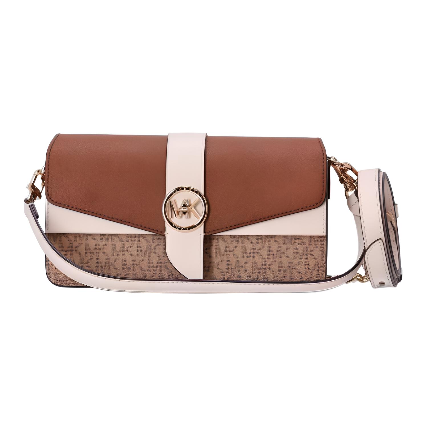 

New MICHAEL KORS Greenwich Leather Paneled Canvas Portable Crossbody Bag, Shoulder Bag Women s Light Umber 30H1GGRL8V-260 24.9*8.9*14.0CM