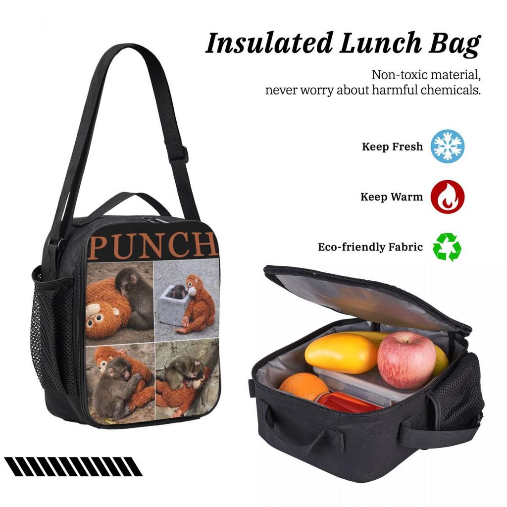 3Pcs Punch Monkey merch Backpack Set for Children Pencil Boxes Bookbag Sets with Lunch Box For School Students Daypack