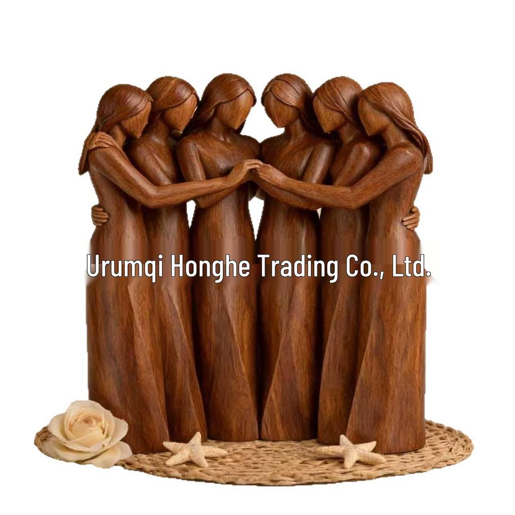 Creative Resin Wood-Look Sister Friendship Statue: Home Decoration Ornament