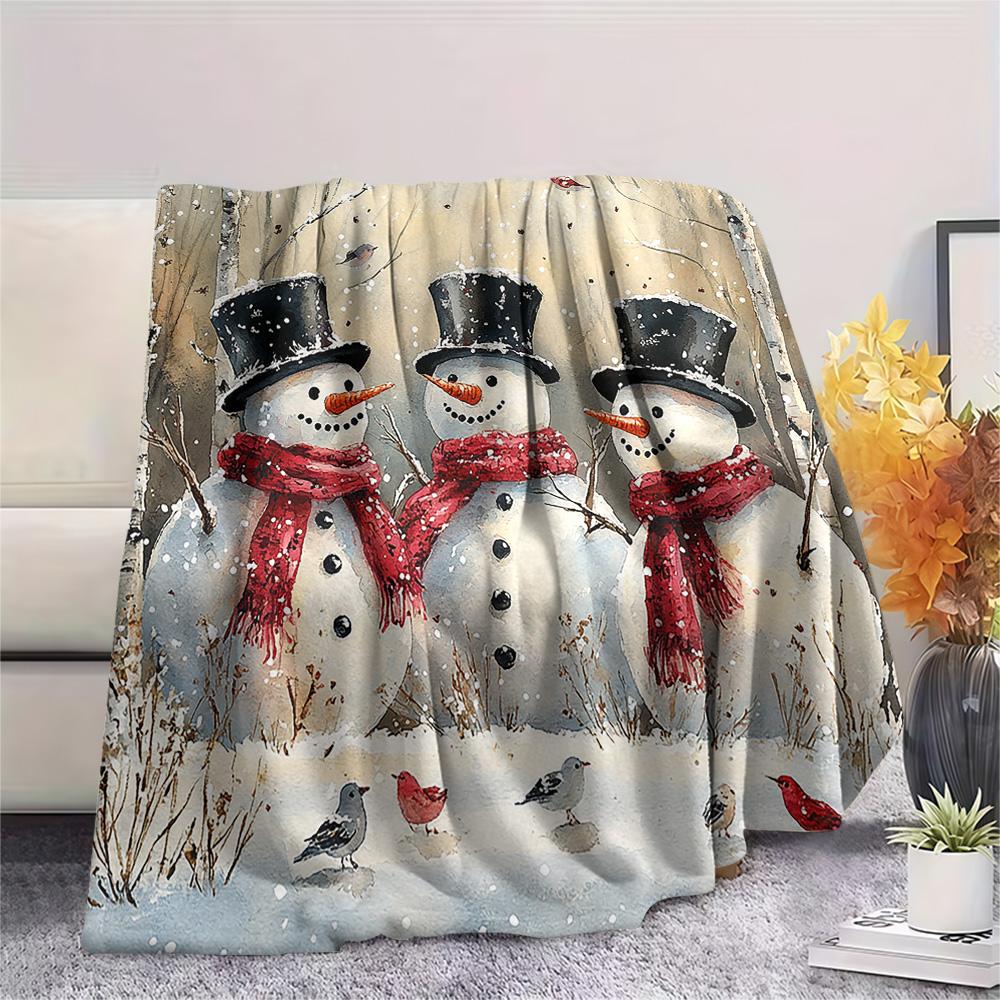 Snowmen Print Flannel Blanket, High Quality Comfortable for All Seasons, Home Decor, Warmth and Comfort, Perfect for Christmas Gifts