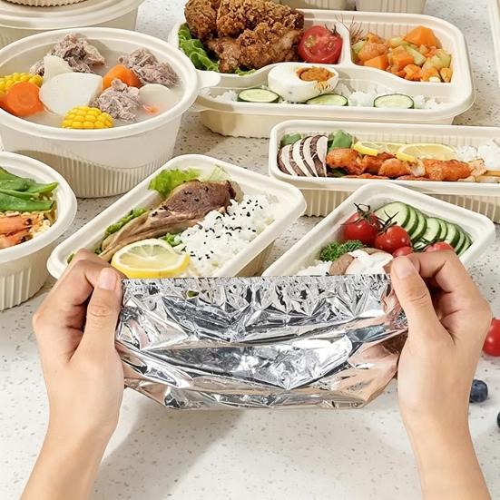 Aluminum Foil Food Covers with Elastic Edge Heat-Retaining Freshness Keeping Bowl Covers for Dishes Pots Pans Reusable Heat Wrap for Home
