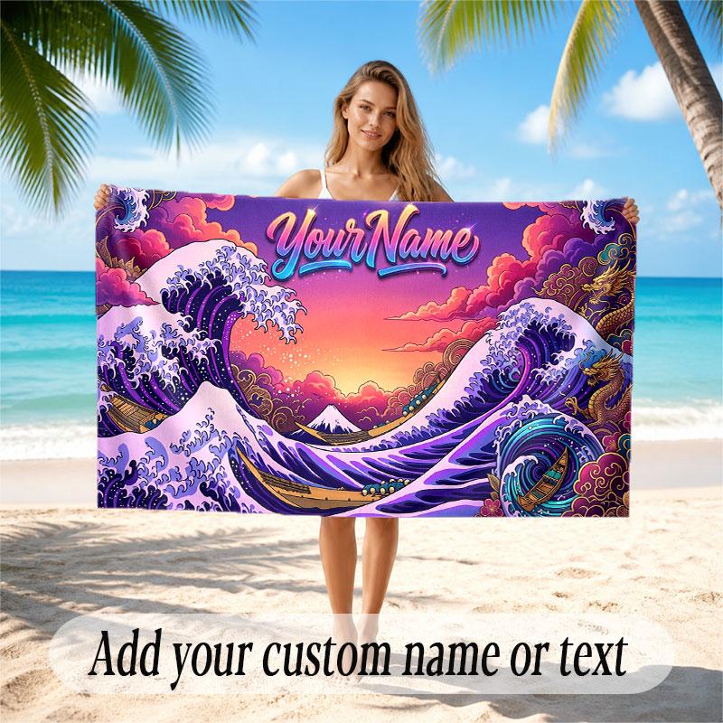 Octopus Sea Life Theme Soft Beach Towel Personalized Custom Name Text Towel Portable for Beach Pool Travel