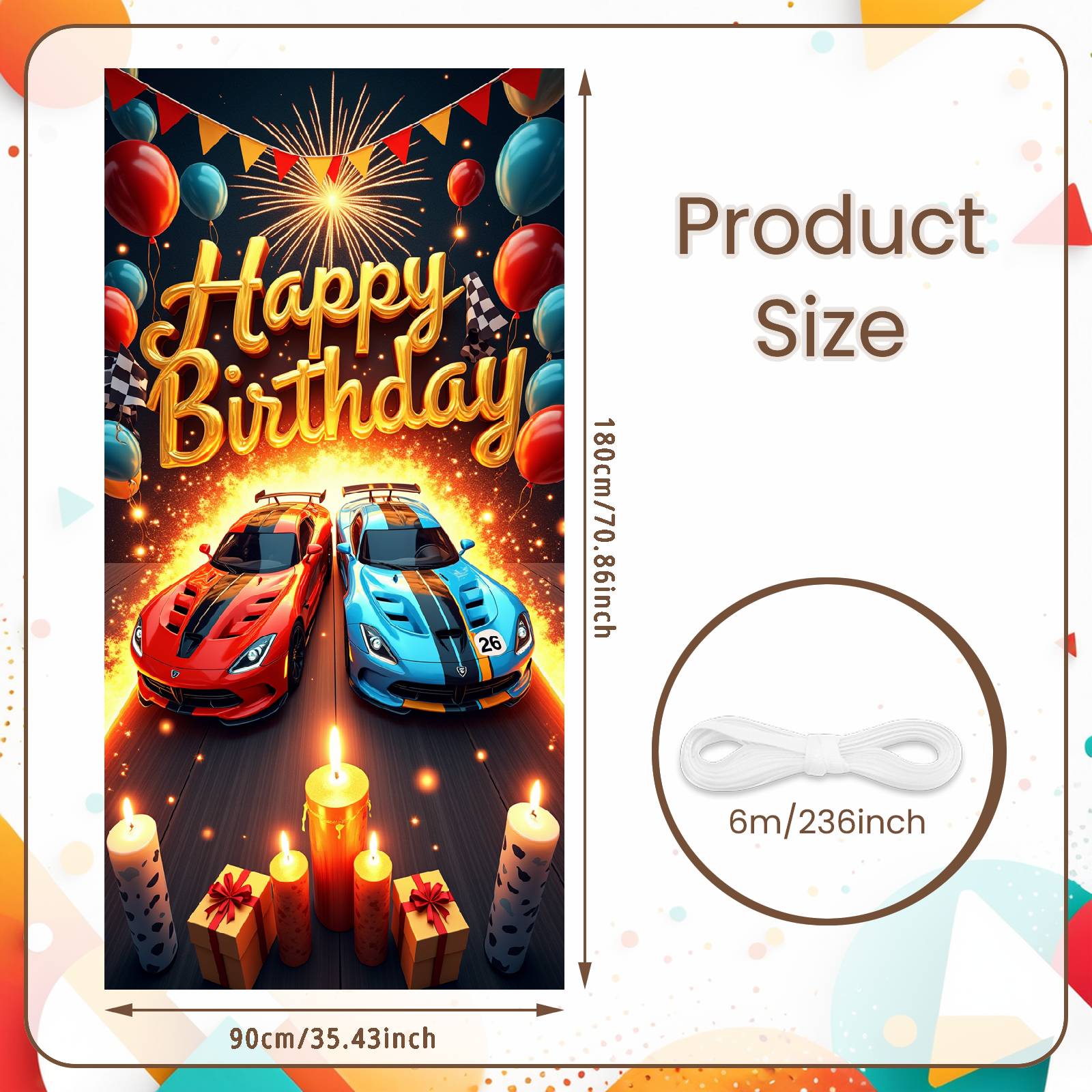 

Birthday Backdrop Glossy Finish Party Banner Celebration Banner Golden Lettering Birthday Background For Automotive Themed